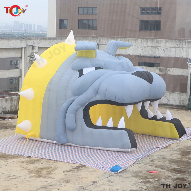 Giant Outdoor Green Color  Inflatable Dragon Tunnel Animal Mascot Head Entrance Channel Football Helmet Tunnel For Sports Events