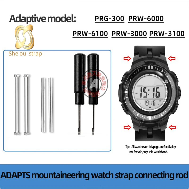 Adaptador de correa de repuesto de acero inoxidable, biela de tornillo especial para correa de reloj Casio PRW-3000/3100/6000/6100 PRG300