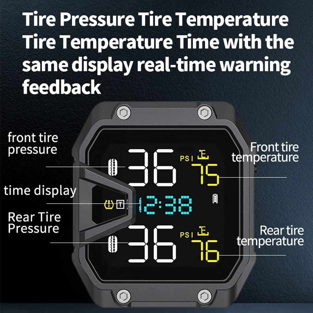 Sistema de supervisión de presión de neumáticos TPMS para motocicleta con 2 sensores, sistema de alarma de monitoreo de presión de neumáticos de motocicleta, resistente al agua IP65