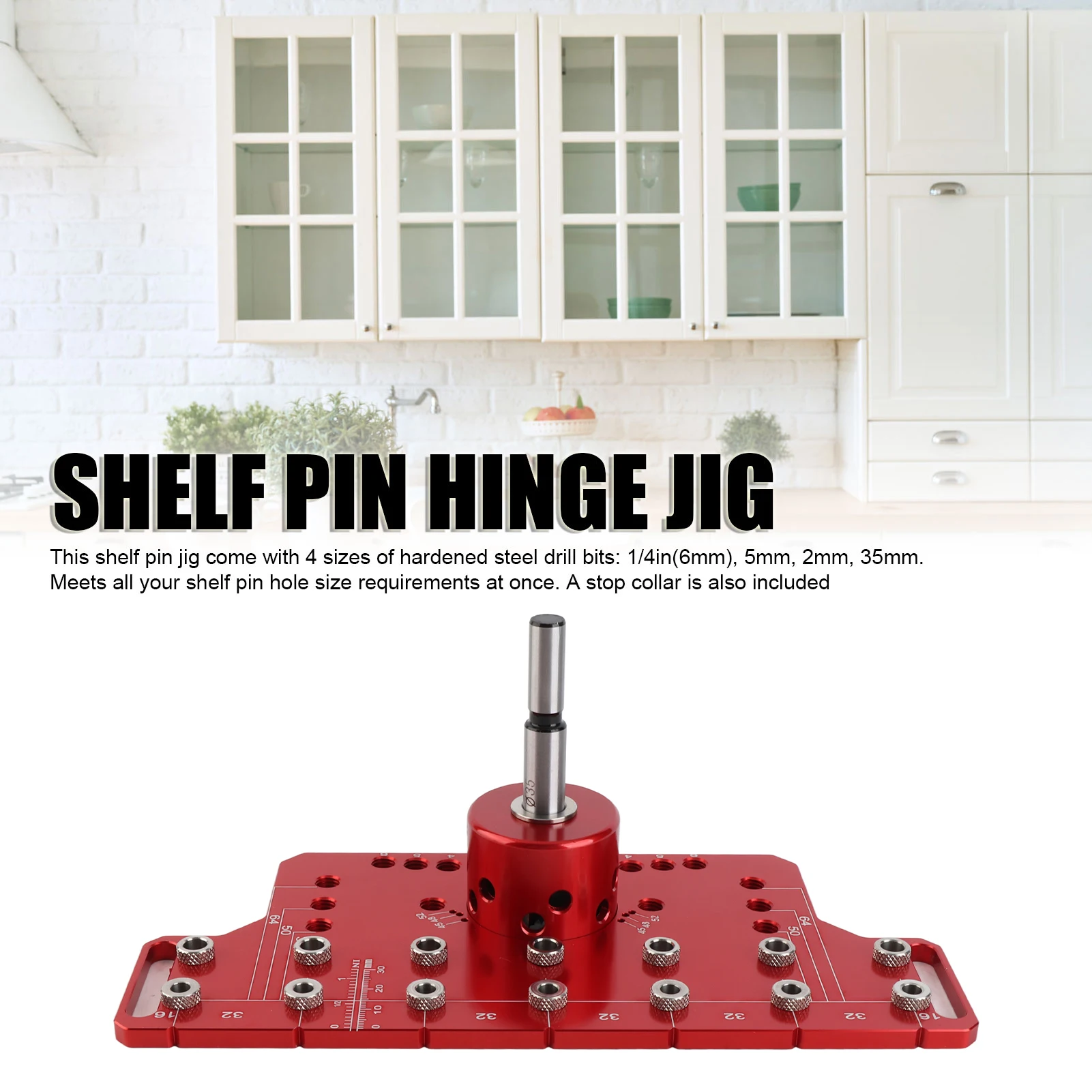 

Shelf Pin Hinge Jig 2 in 1 Self Contained Clamping All Metal Cabinet Hardware Tool Drill Guide with 7 Drilling Bits