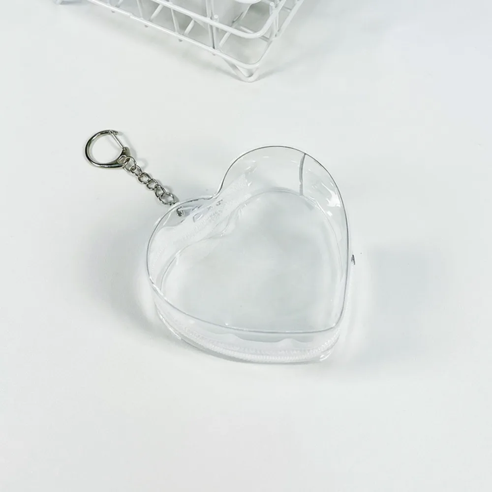 Cute Colorful Heart Figure Carrier Bag Keychain Kawaii Zipper Closure Display Pouch Lightweight PVC Doll Protector Case Travel