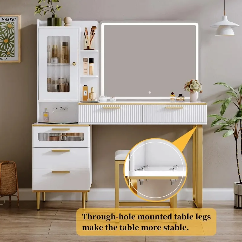 Makeup Vanity Dressing Table Dresser Desk with Drawer Chair Set Wooden Dressing Table for Bedroom