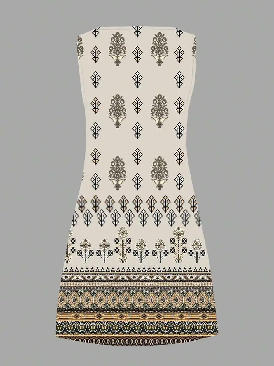 

Boho Sleeveless Dress With Geometric Pattern For Casual Leisure Wear