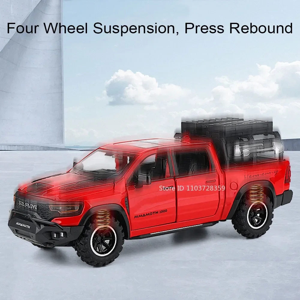 1:32 맘모스 픽업 모델카 장난감 합금 다이캐스트 티라노사우루스 오프로드 트럭 소리와 빛 풀백 도어 오픈 어린이 선물용