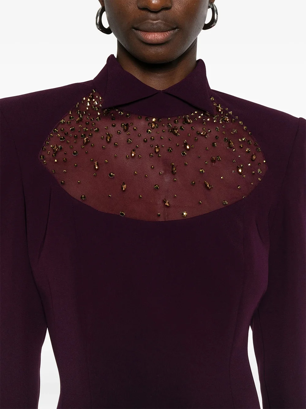 Modisches Meerjungfrau-Abendkleid, maßgeschneidert, Stehkragen, lange Ärmel, Perlenstickerei, Stein, Rückenschlitz, arabisches Abendkleid, Partykleider