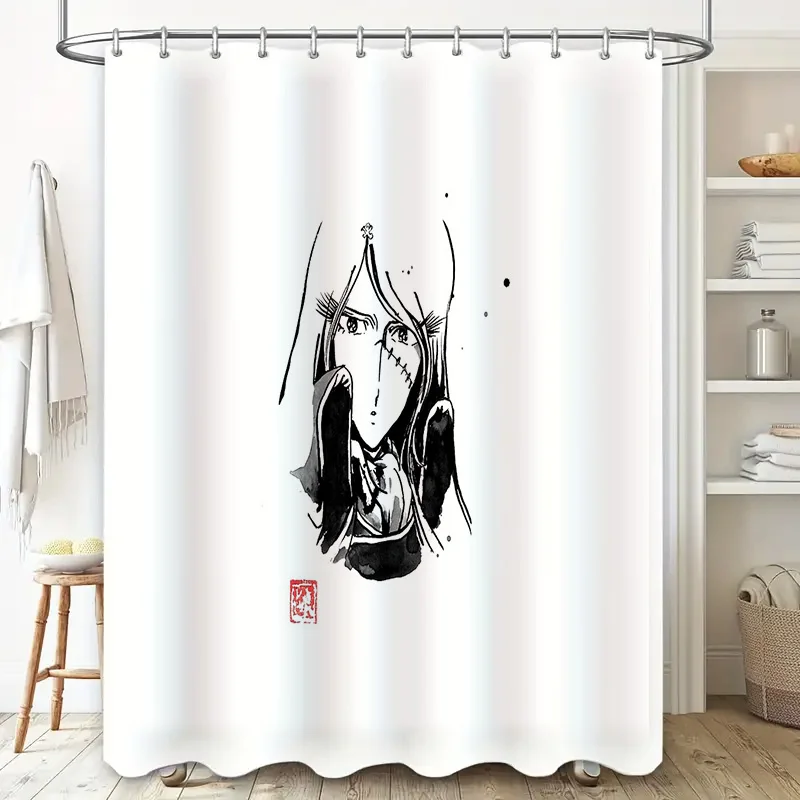 Anime Girl Shower Curtain Japanese Kawaii Decor Cute Manga Bathroom Set Artistic Home Decor Vanlife Room Divider Wall Tapestry