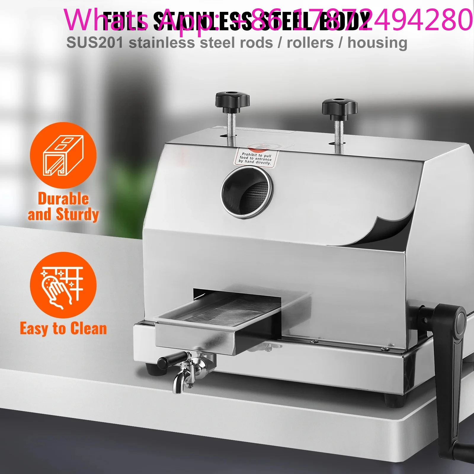 Commercial Sugar Cane Juicer 110LBS/H High Output Sugarcane Juicer Machine w/3 Stainless Steel Rollers 2.4