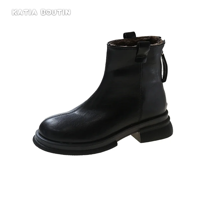 Inverno cor sólida dedo do pé redondo salto quadrado botas de moda mais veludo para manter quente confortável moda requintado botas curtas