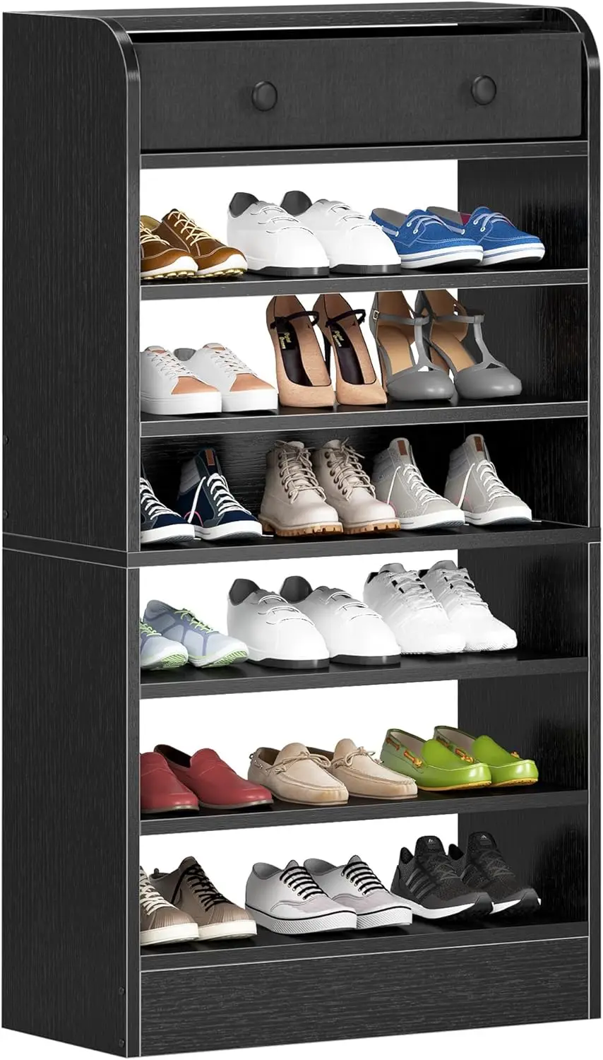 

Shoe Storage Cabinet, 7-Tier Vertical Free Standing Shoe Rack With Movable Non-Woven Drawer, Shoe Organizer Storage Shelf
