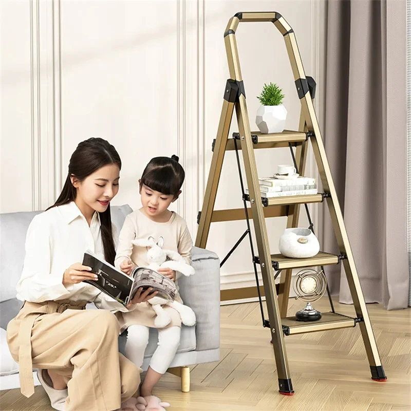 Home Multi-functional Safe Step Stool Aluminum Herringbone Ladder Home Folding Step Ladder Telescopic Ladder Thickened Indoor Z