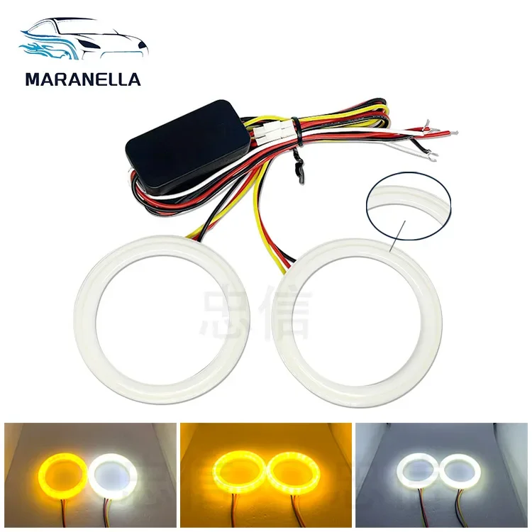 Universal Car COB Light Dual Color Spotlight Fog Lamp Assembly For Motorcycle Turning Headlight Daily Driving Light