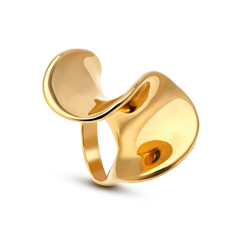 

VAROLE Geometry Wave Big Rings For Women PVD 18K Gold Plated Fashion Jewelry Ring Simple Anillos Mujer