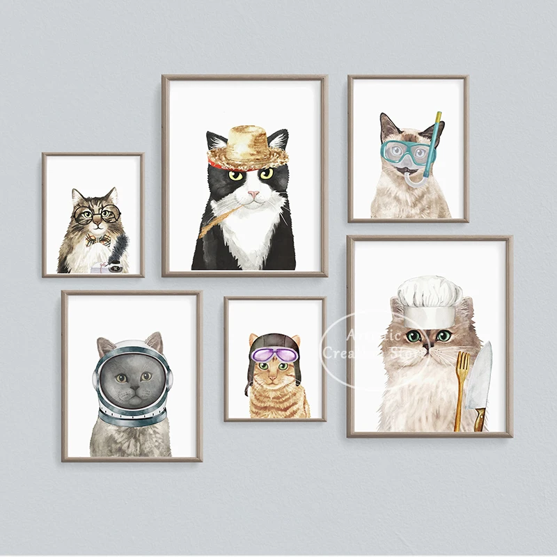 Cute Cats with Jobs Cat Professions Poster Cat Occupation Community Helpers Canvas Painting Prints Living Room Wall Home Decor