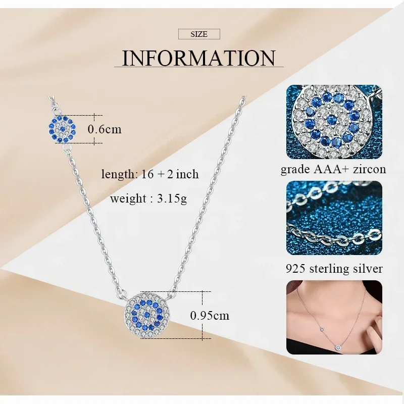 TONGZHE Women Necklace Long 925 Silver Sterling Jewelry Blue Stone CZ Evil Eye Pendant Necklace For Women Link Chain Koyle 5