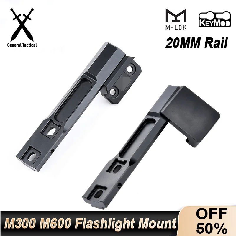 Tactical Offset Adaptive Light Mount Fit 20mm Rail M-Lok Keymod Surefir M600 M300 Weapon Airsoft Accessories Flashlight Base