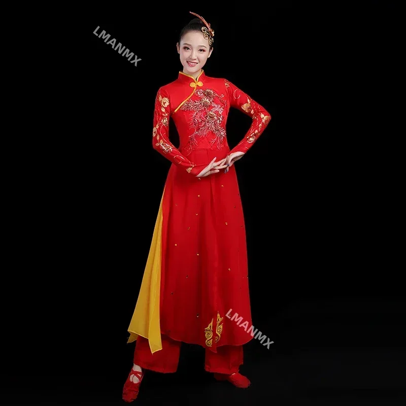 

Adult female ancient chinese costume Drum performance suit male Chinese style festive Yangko dance suit