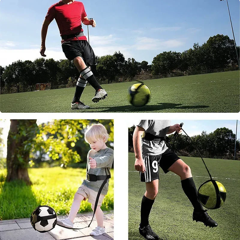 Football Kick Trainer Soccer Training Aids Hands Free Throw Sole Practice Equipment for Kids with Adjustable Belt Elastic Rope