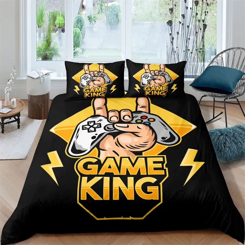 Boys Gamepad Duvet Cover Kids Young Man Video Games Bedding Set Twin Microfiber Classic Gaming With Controller Black Quilt Cover