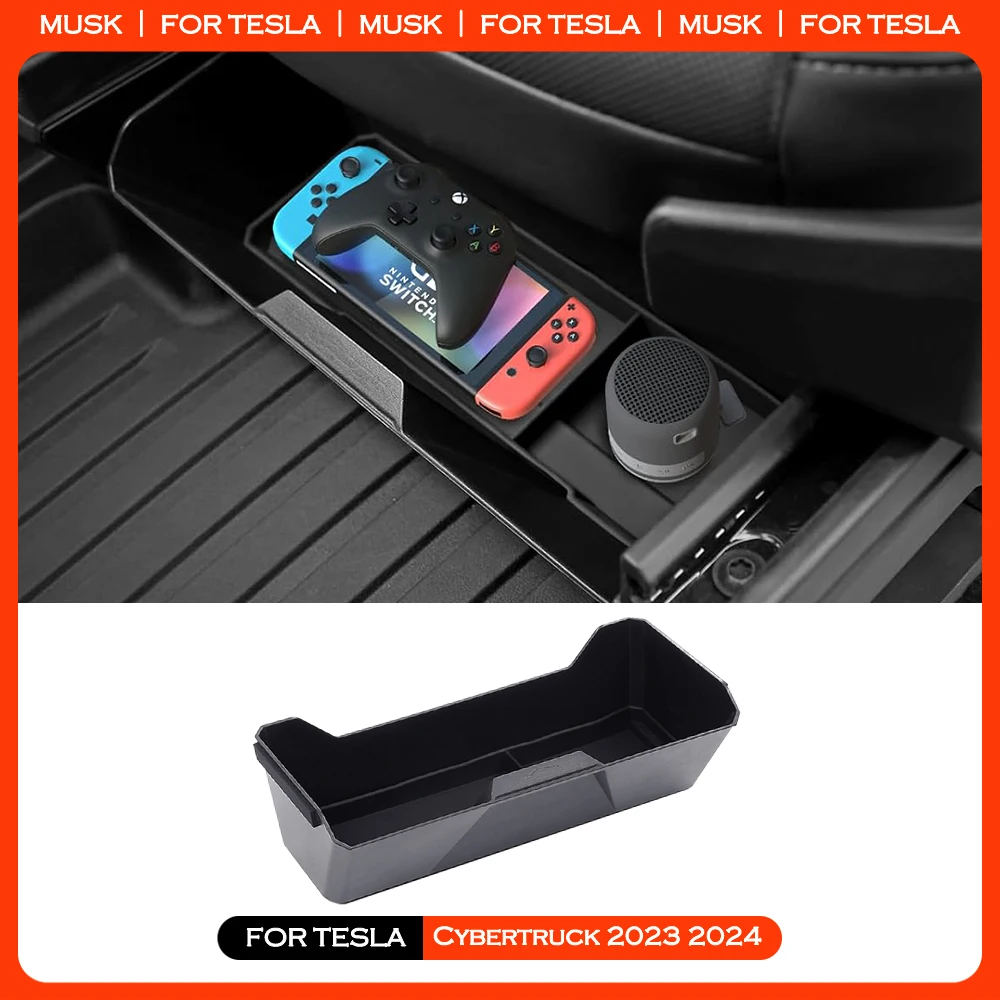 For Tesla Cybertruck 2024 Front Under Seat Lower Storage Box Car Interior Accessories Tidying Organizer Case with Silicone Pad