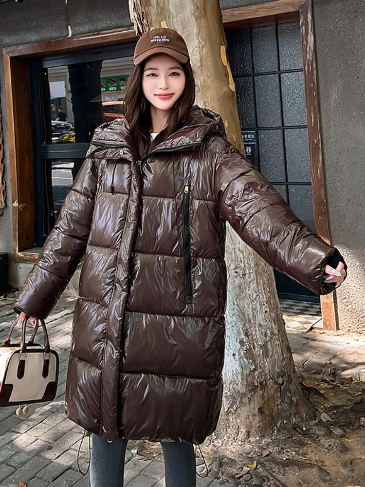 

Fashion Versatile Glossy Autumn and Winter Clothing 2025 New Over-the-knee Mid-length Trendy Garment Women's Thick Coat