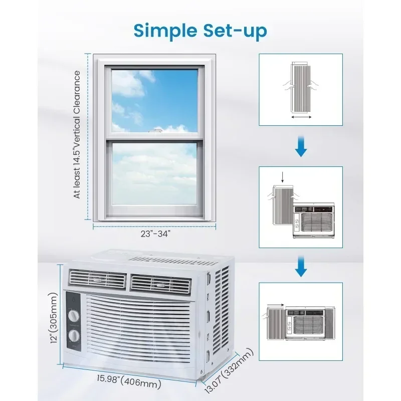 Condizionatore d'aria per finestre piccole da 5.000 BTU: raffreddato fino a 150 piedi quadrati. con ventola regolabile manuale e modalità di raffreddamento, per stanze piccole