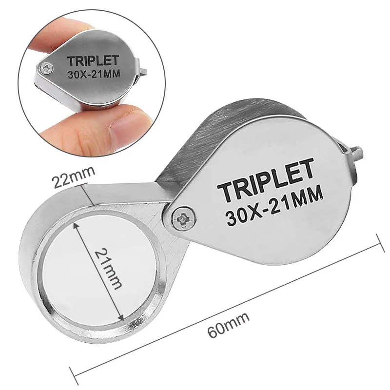 30X Metal Jewelry Loupe Silver Lens Diameter 21mm Portable Magnifying Glass MINI Pocket Size Folding Loupe for Viewing Jewelry