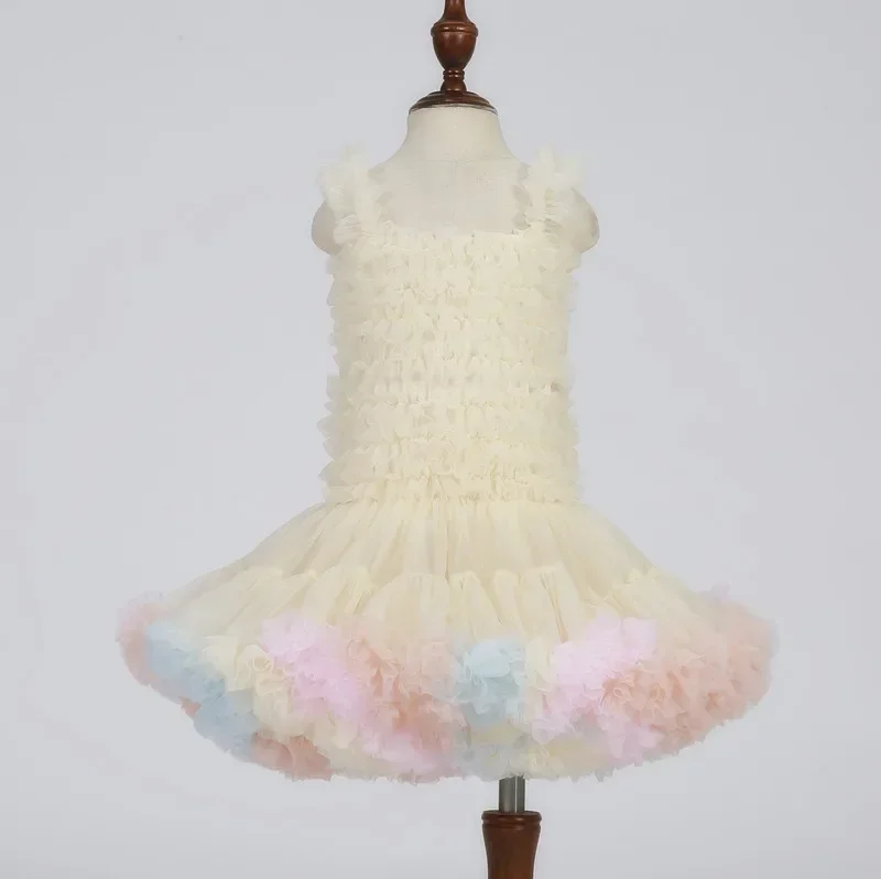 Baby Girls Tulle Tutu Infant Newborn Fluffy Mesh Slip Princess Dress Pleated Rainbow Skirt Victorian Rococo Dress Birthday Gift