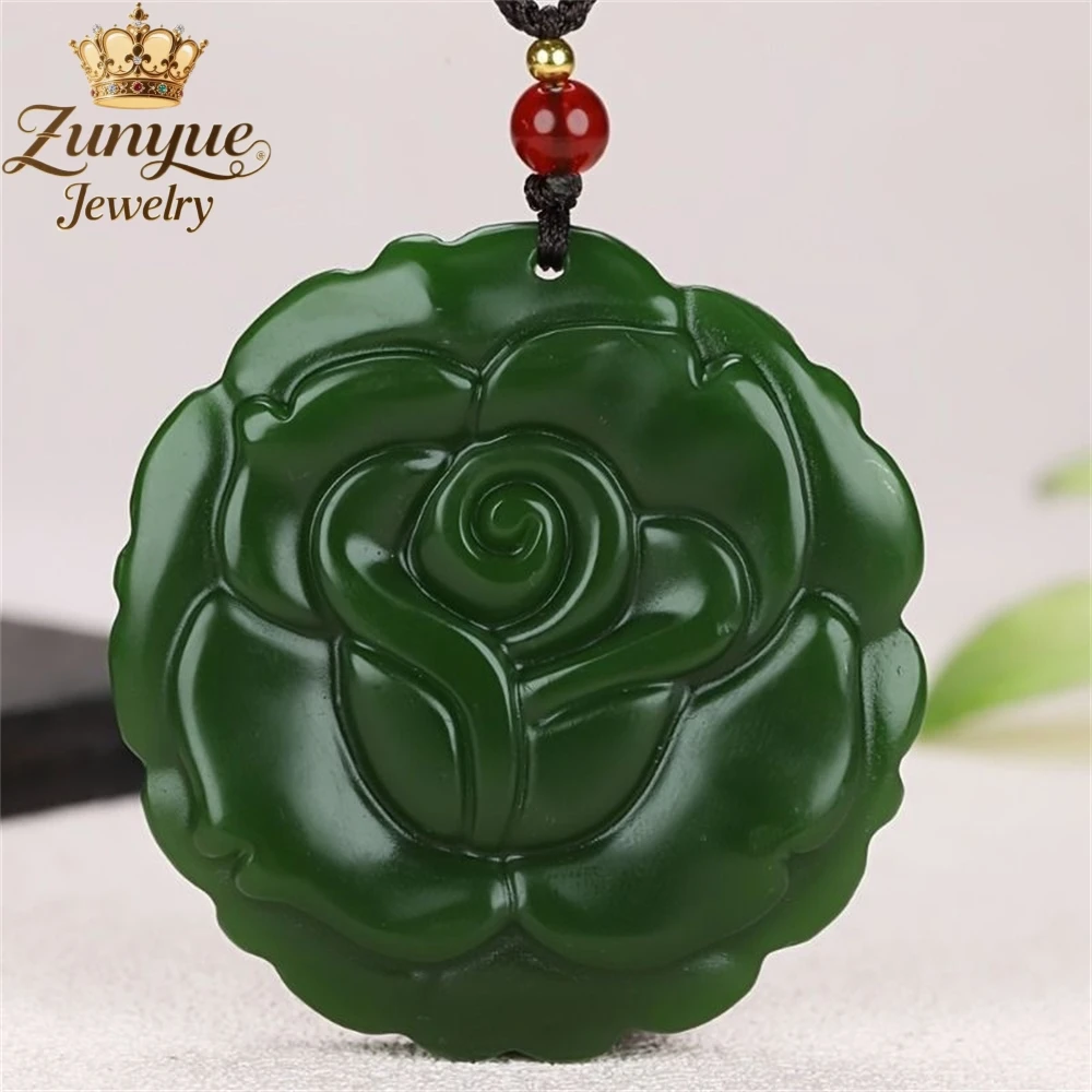 

Высококачественный натуральный нефрит Хэтянь, резной кулон в виде розы, ювелирные изделия класса люкс, модные украшения, изысканные подвески, элегантный популярный подарок