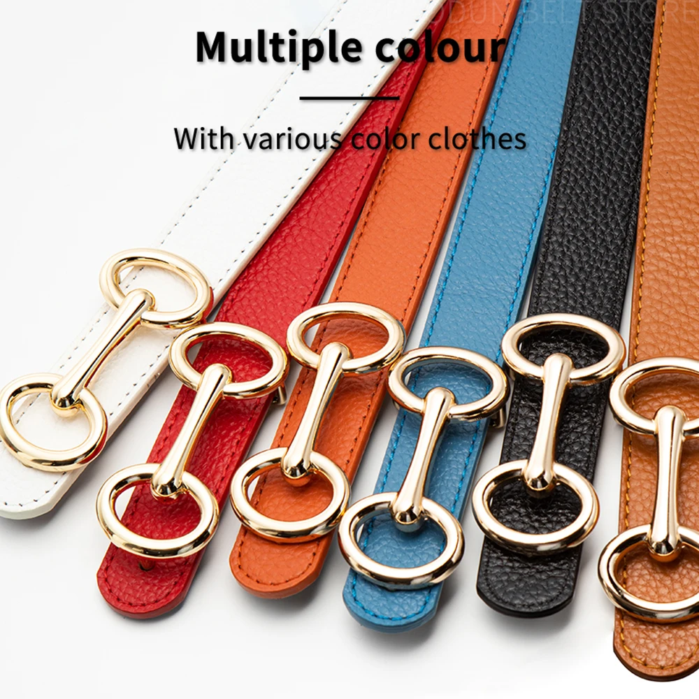 Classic Double O Ring Pin Buckle Luxury Designer Brand Belt for Women Leather Belts for Jeans Pants 2.4cm Width Waist Strap