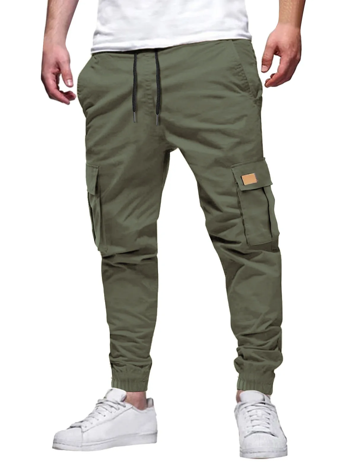 New cargo pants men\'s loose casual clothing solid gray multi -function work wears black jogges cotton casual male pants