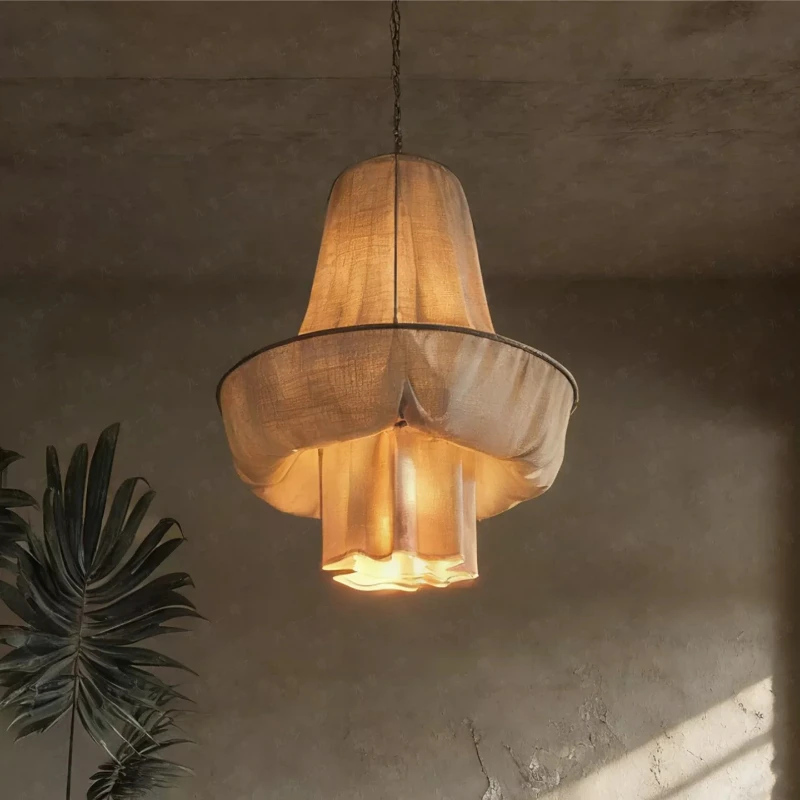 

Japanese Retro Restaurant Pendant Light Hotel Guesthouse Bar Hot Pot Shop Private Dining Room Wabi Sabi Style Linen Hanging Lamp