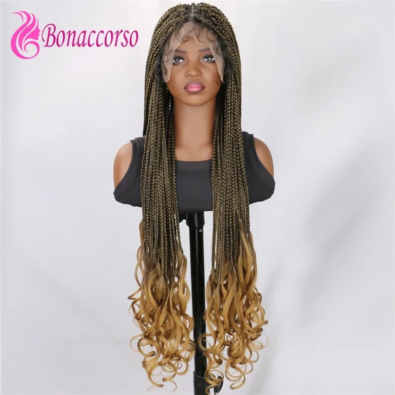 Box Braided Wig 36 Inch Synthetic Full Lace Long Curly Wave Wig For Women Afro Dreadlock Baby Hair Transparent Lace Glueless Wig