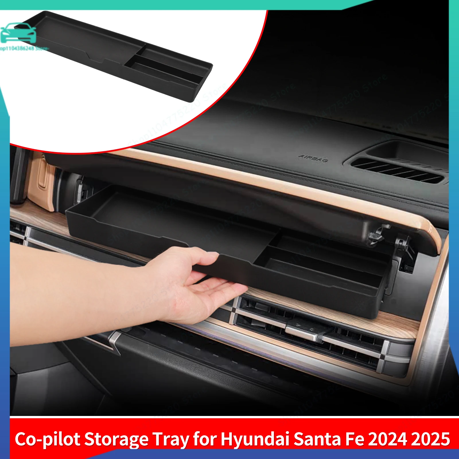 

Car Copilot Dashboard Storage Box Drawer Tray TPE Organizer Interior Accessories Tidying For Hyundai Santa Fe 2024 2025 2026
