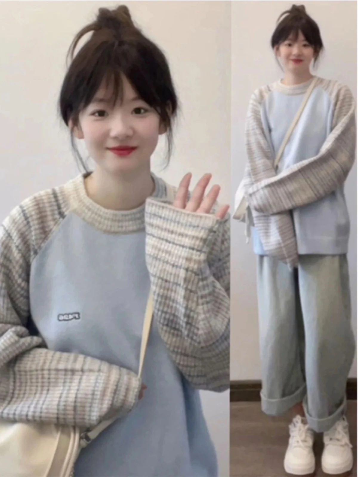 

Большие размеры, американский цветной свитер в стиле ретро, женский осенне-зимний свободный трикотаж с ленивым дизайном, круглый Ne Long Sve