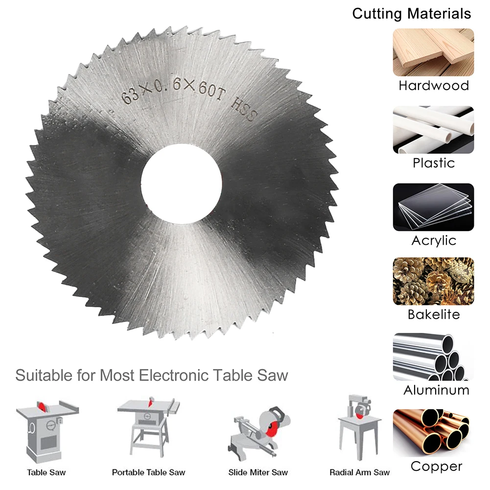 1PC Steel Circular Saw Blade 63mm Diameter Wheel Cutting Disc For Cutting Wood Plastic Copper Other Light Metals Tool Part