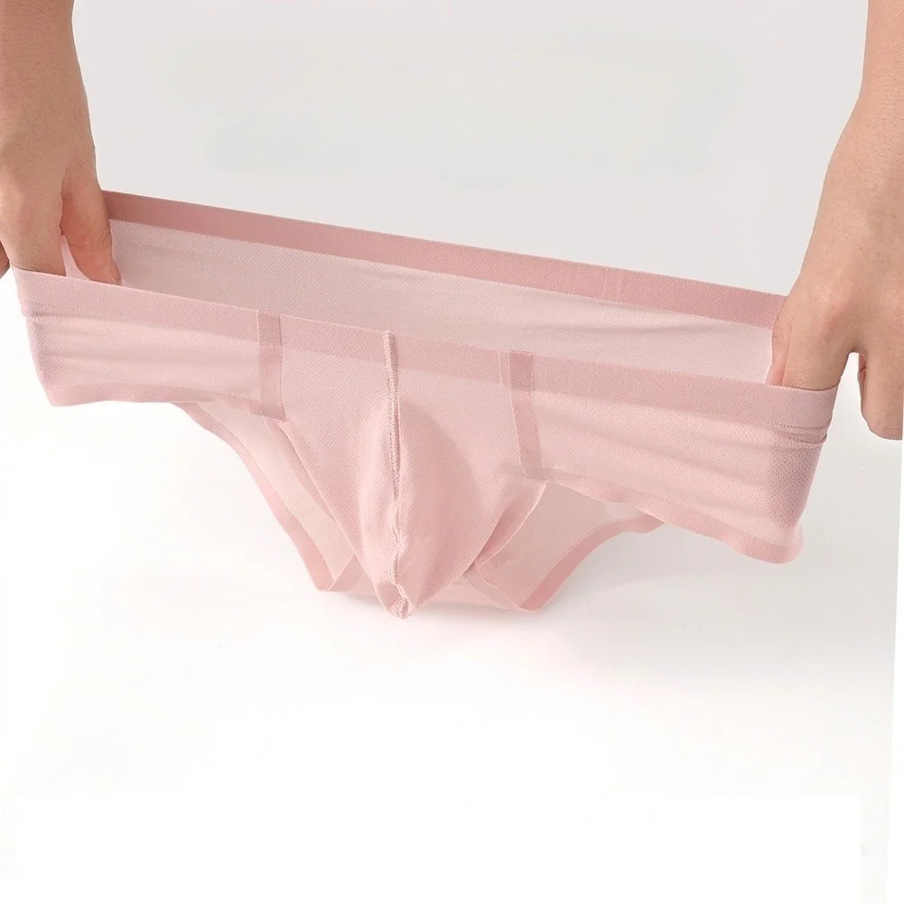 Ice Silk Men\'s G-String Briefs U Convex Pouch Breathable Traceless Underwear Mid Waist Polyester Spandex Material 3