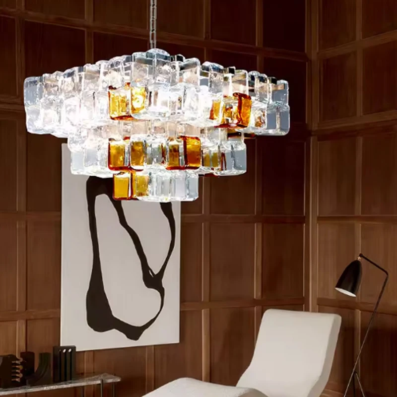 Glass Ice Cube Clear LED Chandelier ，Dining Room, Living Room, Bedroom Home Lighting Decorative Pendant Lights Colour Shades