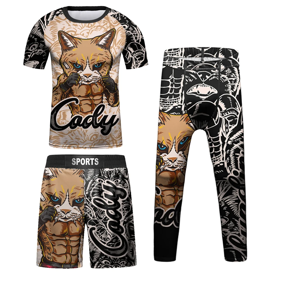 Bjj Kid MMA Rash guard Jiu jitsu T-shirt+Pant Sets Gi Kickboxing Jerseys Sport Boys Children Muay Thai Shorts MMA Boxing Shirts