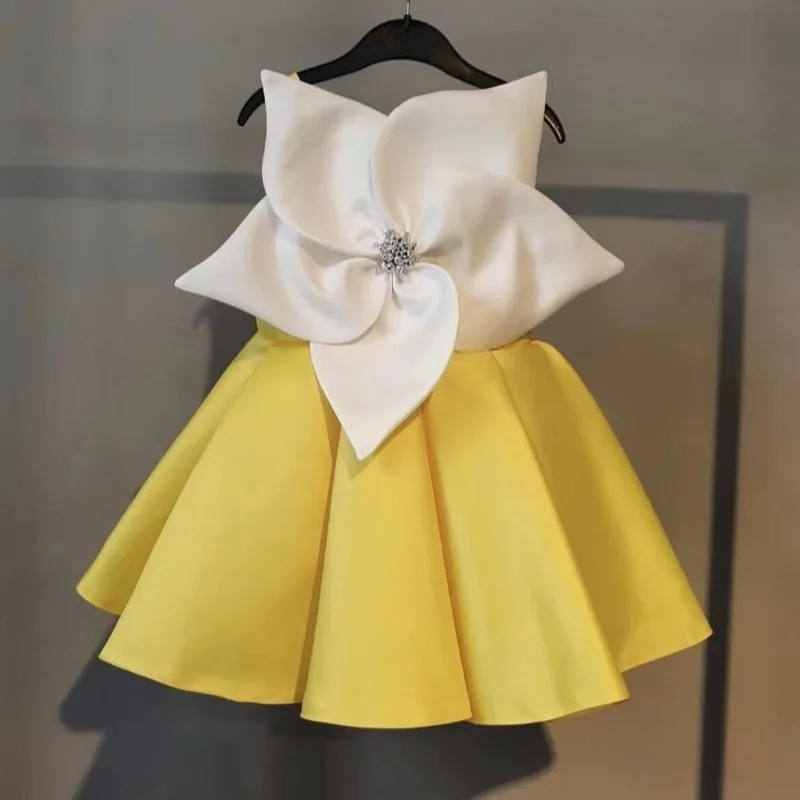 

Pageant Birthday Party Ball Gown Baby Girl Princess Silk Dress Children Vintage Wedding Clothes Sleeveless Big Flower Dress