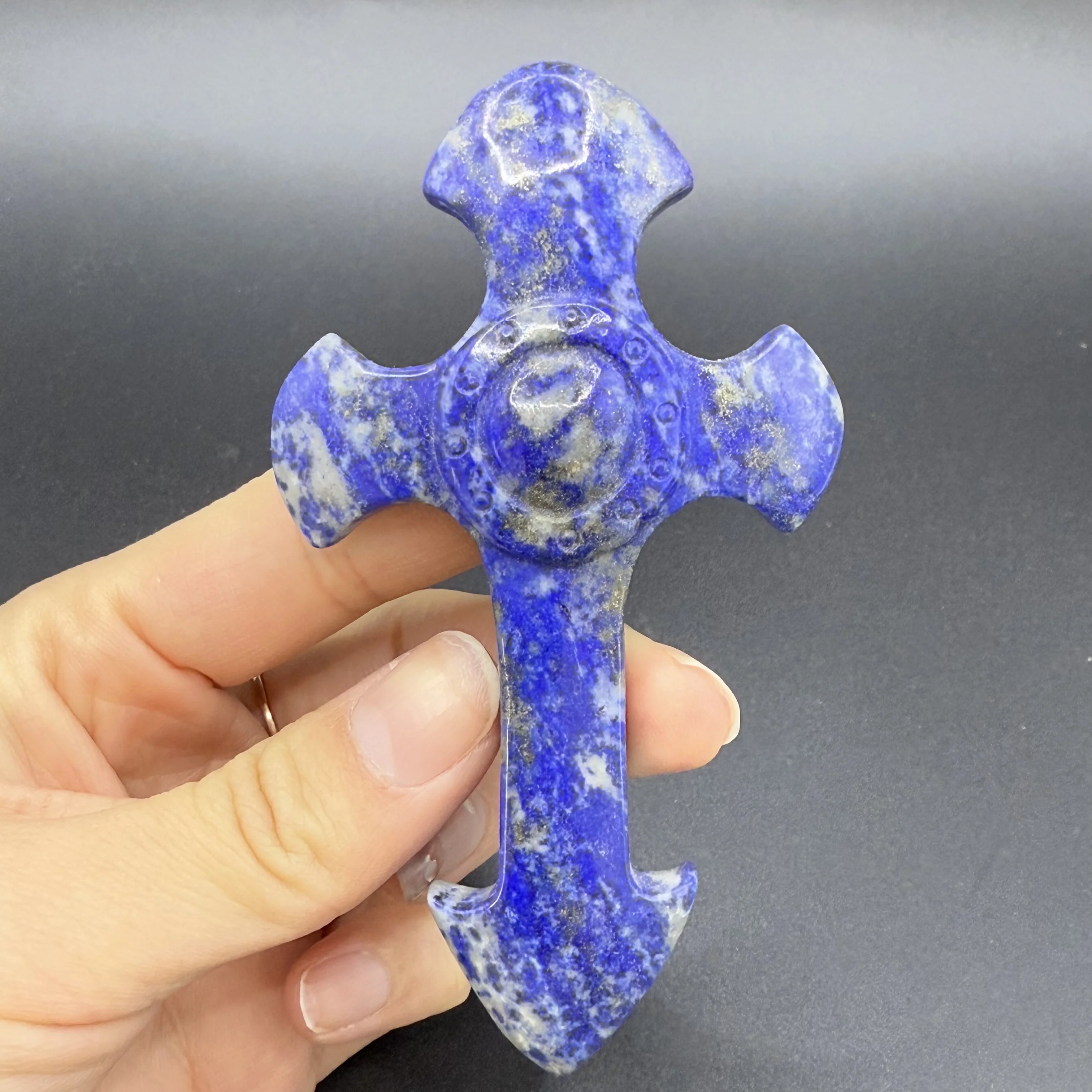 Natural Lapis Lazuli Crystal Stone Egyptian Cross Decor