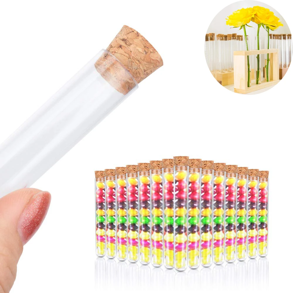 Lab Supplies School Supplies Laboratory Clear Plastic Test Tubes With Corks Caps Wedding Favor Gift Tube Storage Containers