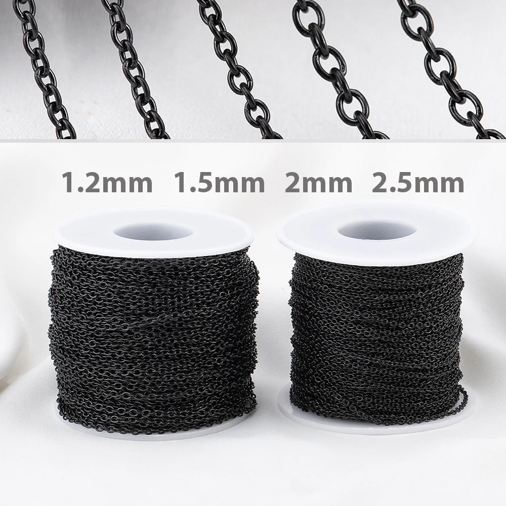 2Meter Black Plated Stainless Steel O Shape Link Basic Chain 1.2/1.5/2/2.5mm Simple Chain Bracelet Necklace DIY Jewelry Making