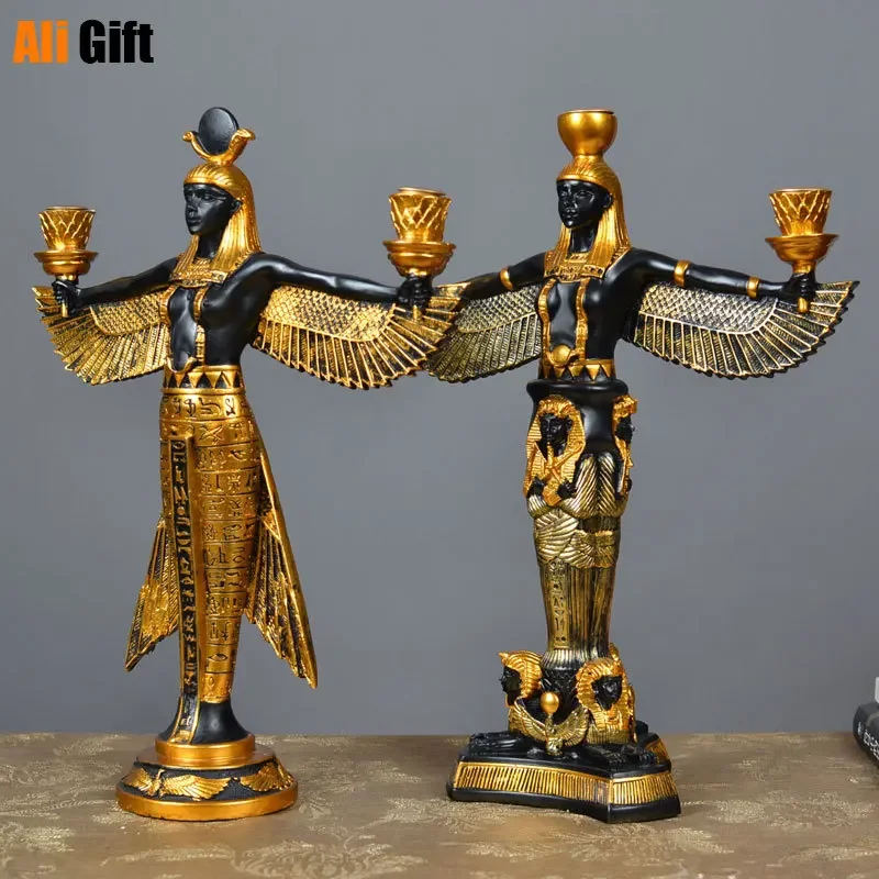 Ancient Egypt Sculpture God Character Statue, Retro Desktop Art, Candlestick Decor, Ornament, Home Decoration Accessories