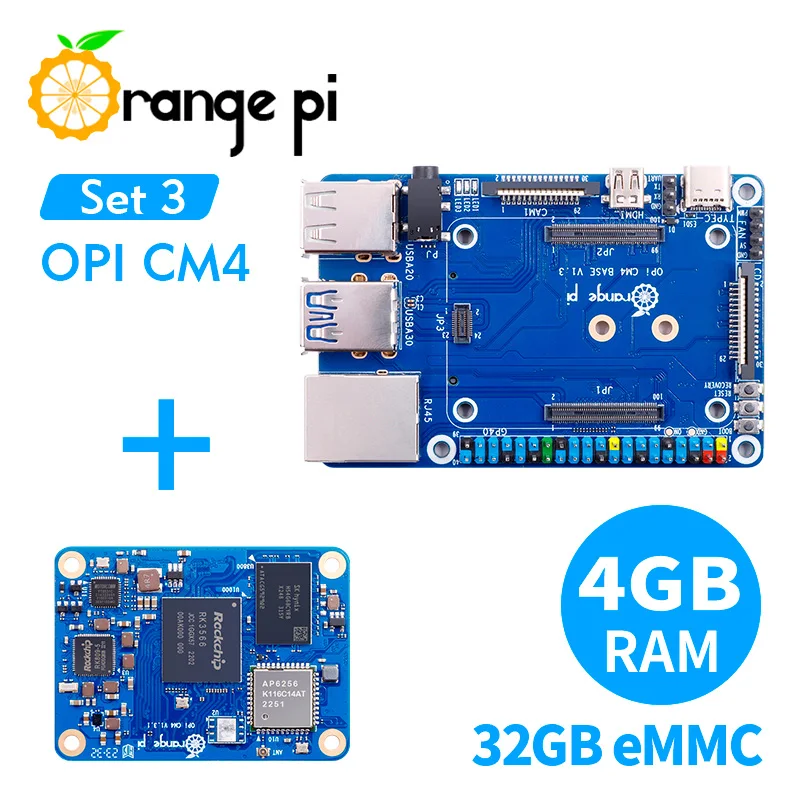 Orange Pi CM4 4G32G+CM4 Base Board, DDR4 RK3566 Orange Pi Compute Module 4 WiFi Bluetooth BLE Orangepi CM4 Single Board Computer