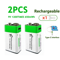 9V Lithium Ion Rechargeable Battery Type-C USB Battery 9V Multimeter Lithium Microphone Metal Detector Cable Remote