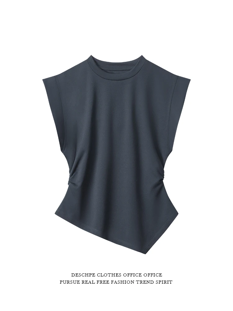Корейская женская футболка Desce Sle Svel Slim Fit с асимметричным подолом, повседневный топ, модный дизайн, летняя одежда