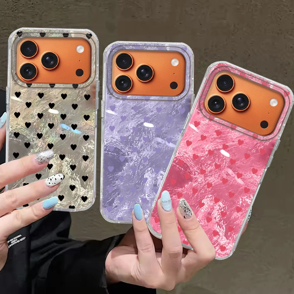 Bunte schwarze Liebesherz-Mädchen-Luxus-Frauen-Handyhülle für iPhone 17 Air 16e 16 15 14 13 12 Pro Max 7 8 Plus X XR SE 2022 Cover