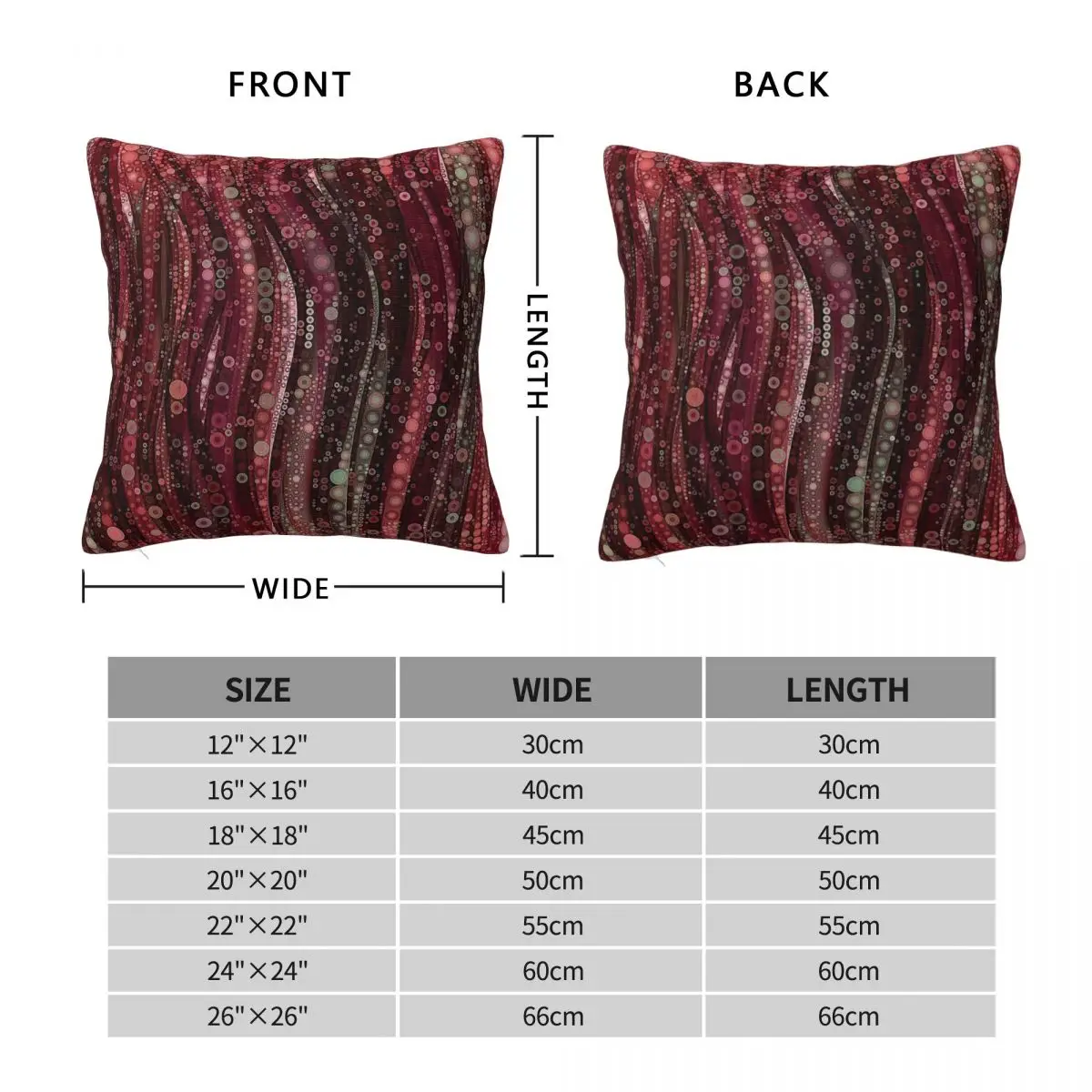 Burgundy Subtle Waves Lines Circles Square Pillowcase Polyester Linen Velvet Pattern Decorative Pillow Case Sofa Cushion Cover
