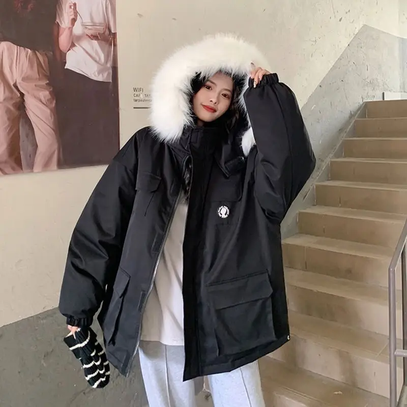 معطف شتوي سميك ودافئ للزوجين بلون أزرق كلاين، سترة قطنية طويلة الأكمام للنساء بتصميم عصري وكاجوال