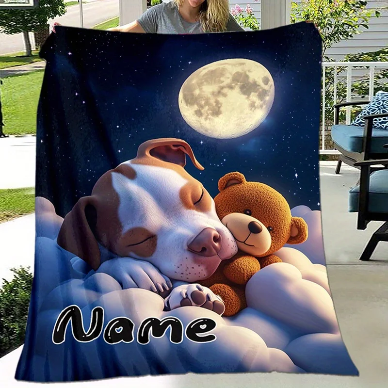 Eine Flanelldecke mit Hunde- und Bärenmotiven, modischer Stil, ganzjährig tragbar, gestricktes Polyester, Digitaldruck, geeignet für alle Jahreszeiten.